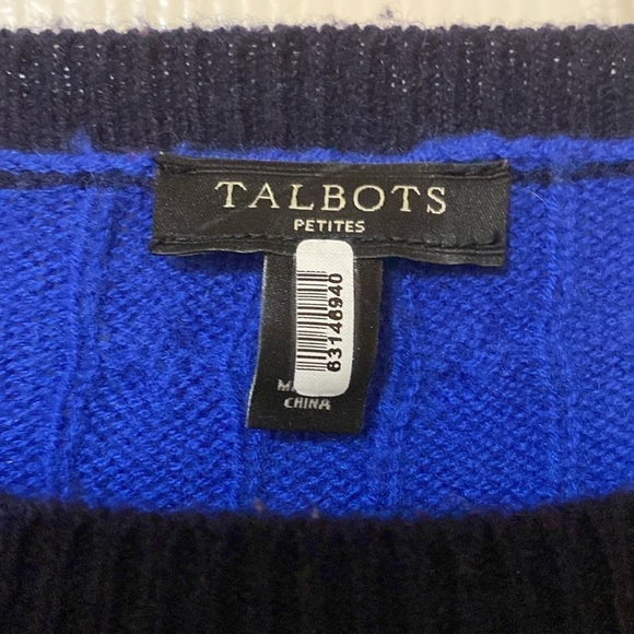 Talbots Lambswool nautical striped, cable knit sweater in small petite - Picture 2 of 5